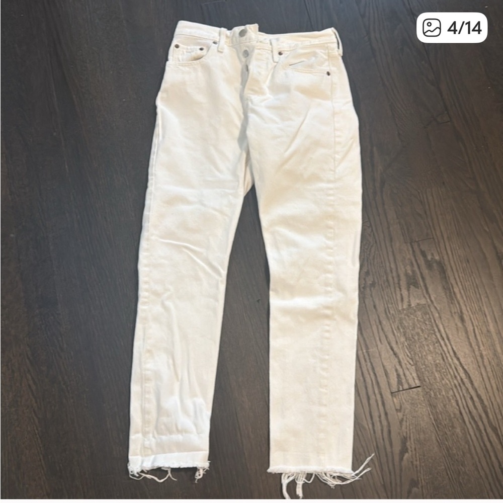 Levi's Women's 501 Straight Raw Hem white